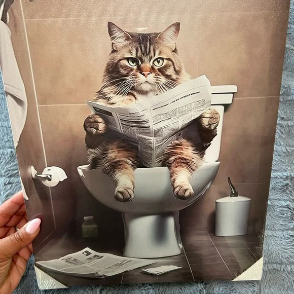 Cat going Potty Reading Newspaper Wall Art - Picture 4 of 6